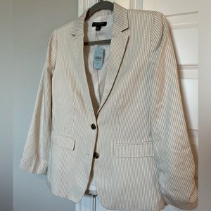 NWT Ann Taylor Petite Tan/Cream Pinstripe Blazer